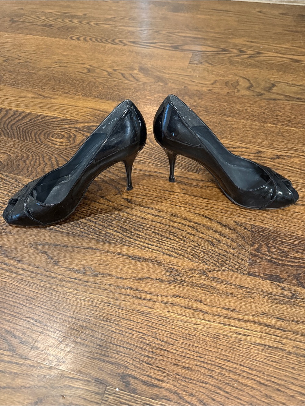 Stuart Weitzman Black Patent Peep-Toe Heels - Picture 3 of 6